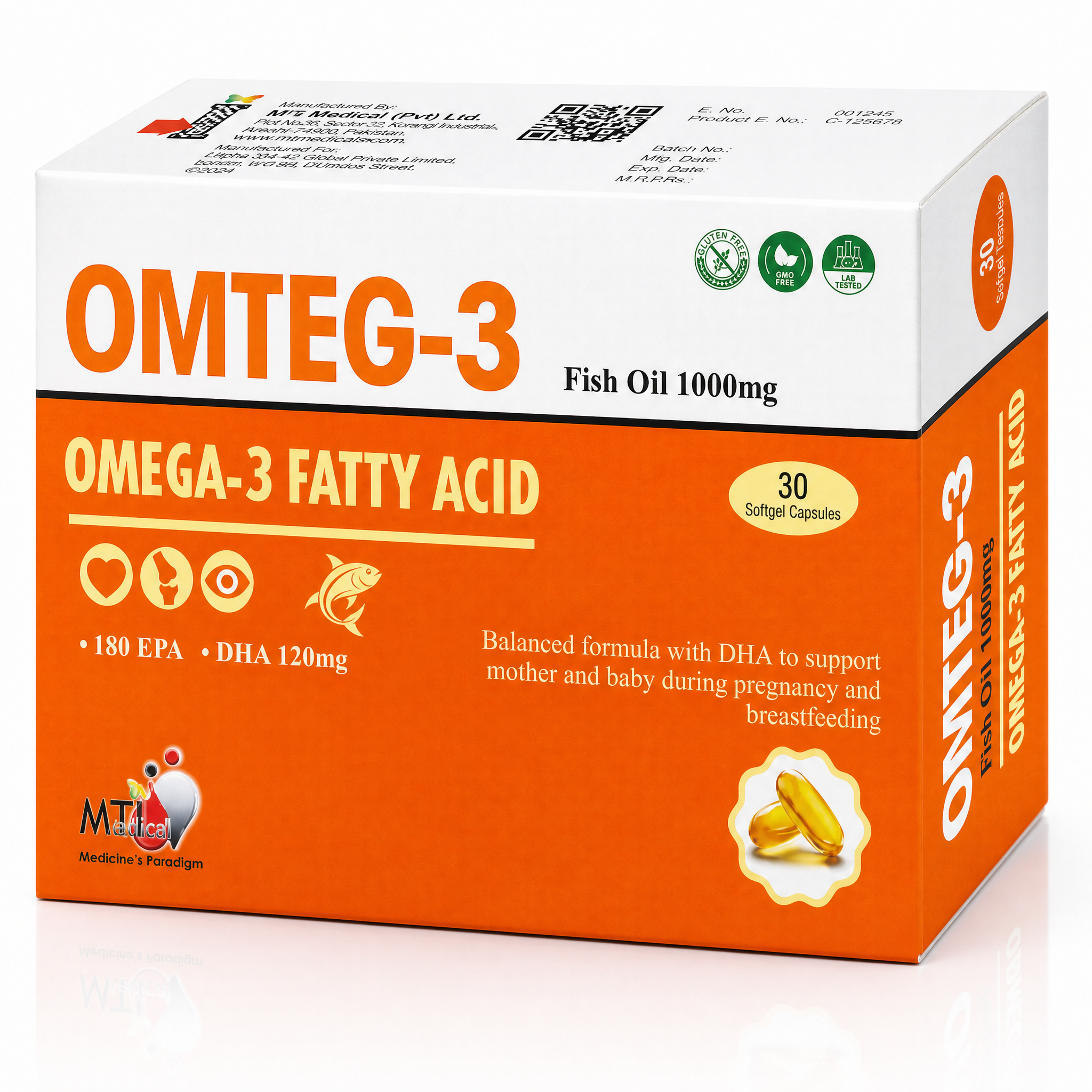 Omteg-3 Omega-3 Fish Oil 1000mg Softgel Capsule — Heart, Brain & Joint Support | Daily Wellness Supplement
